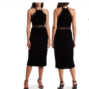 BCBGeneration Lace Trim Bow Velvet Dress